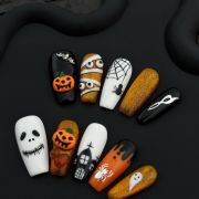 Wujasmine Press on nails Halloween pumpkin and little ghost