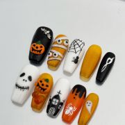 Wujasmine Press on nails Halloween pumpkin and little ghost