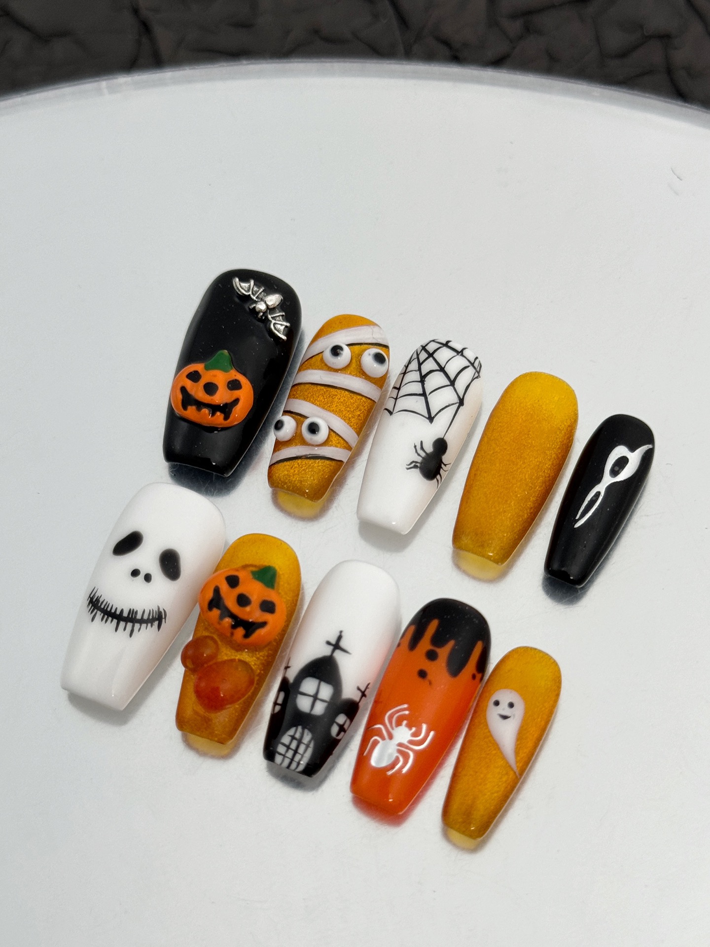 Wujasmine Press on nails Halloween pumpkin and little ghost