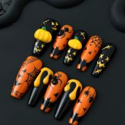 Wujasmine Press on nails Hand-painted pumpkins for Halloween