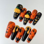 Wujasmine Press on nails Hand-painted pumpkins for Halloween