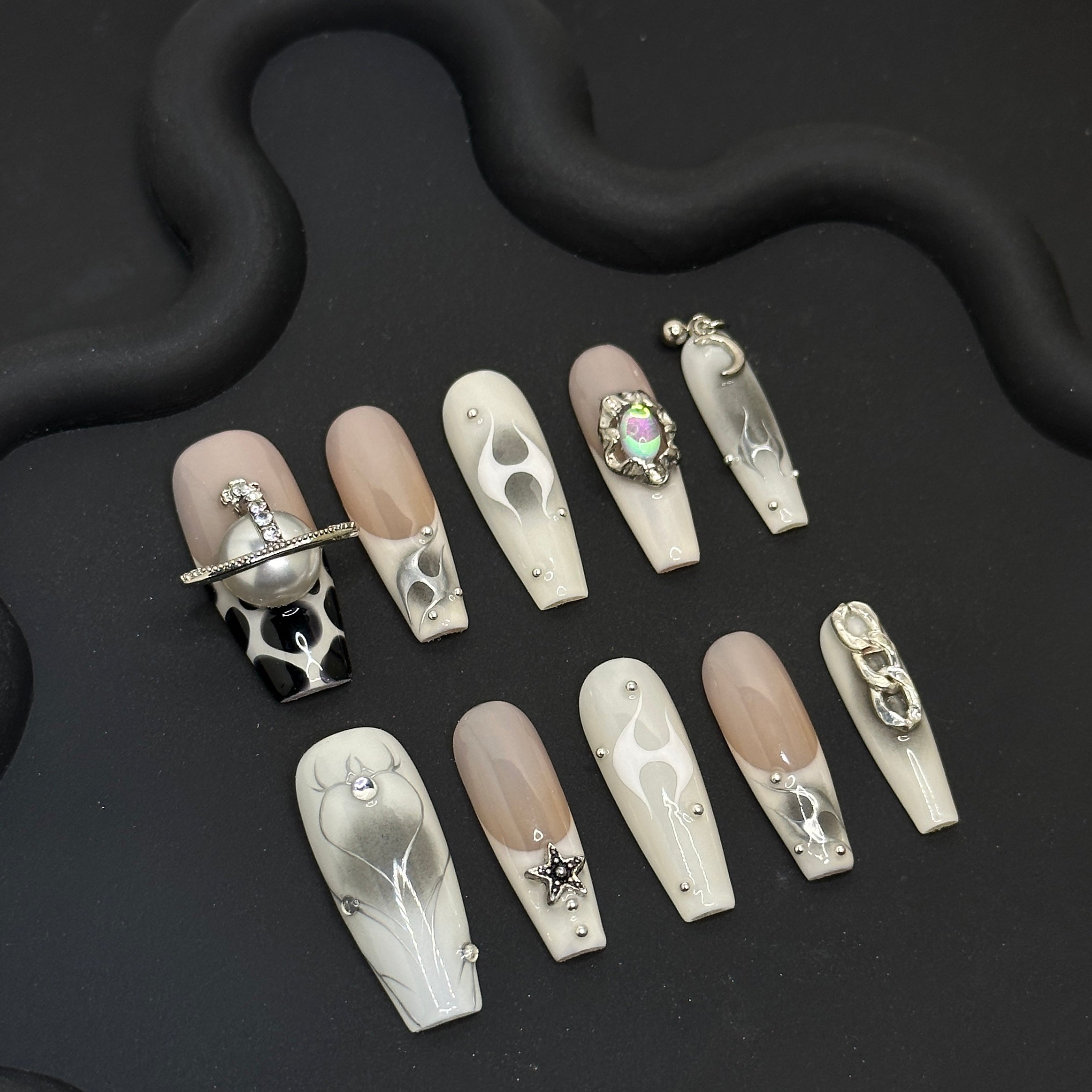 Wujasmine Press on nails 903Y2k Oatmeal Nail Set