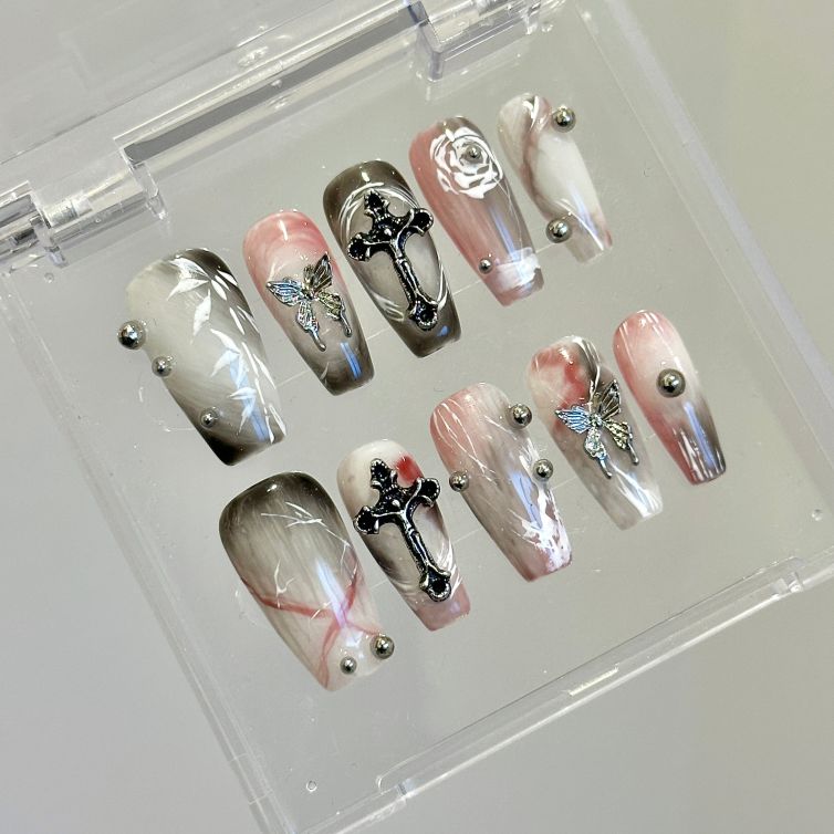 Wujasmine Press on nails 425Ink Rose Nail Set