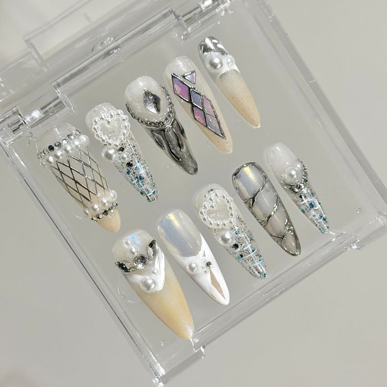 Wujasmine Press on nails 214White Dream Nail Set