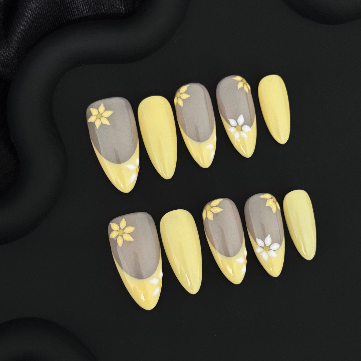 Wujasmine Press on nails fake nails-Light Yellow Daisy  🌼