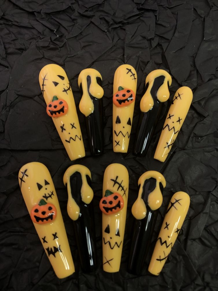 Wujasmine Press on nails Halloween Pumpkin Party