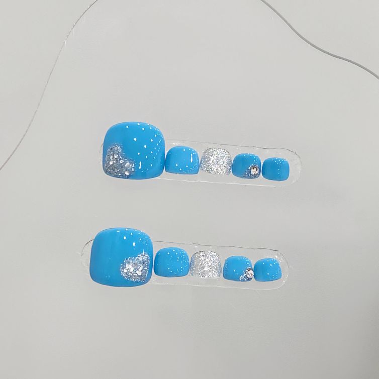 Wujasmine Press on nails Pure handmade original wearable nails, blue toenail patches, fair-skinned toenail art finished product, new style with a sense of sophistication