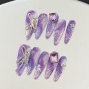 Wujasmine Press on nails Purple butterflies on dusk mountains