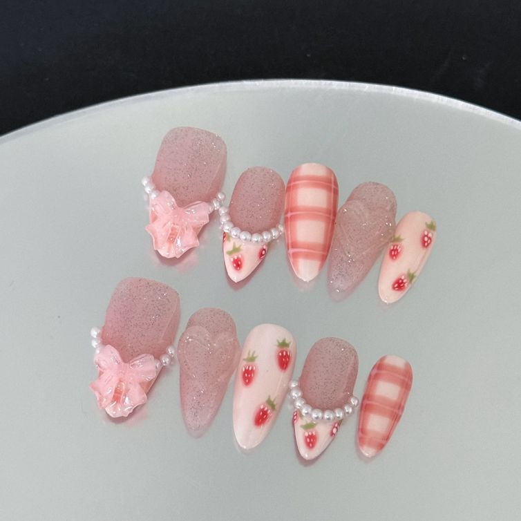 Wujasmine Press on nails fake nails -Strawberry Cheese  🍓🧀